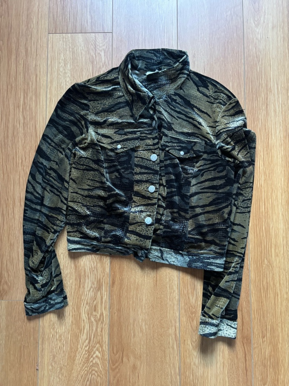 Cropped Tiger-Stripe Jacket in Olive and Black